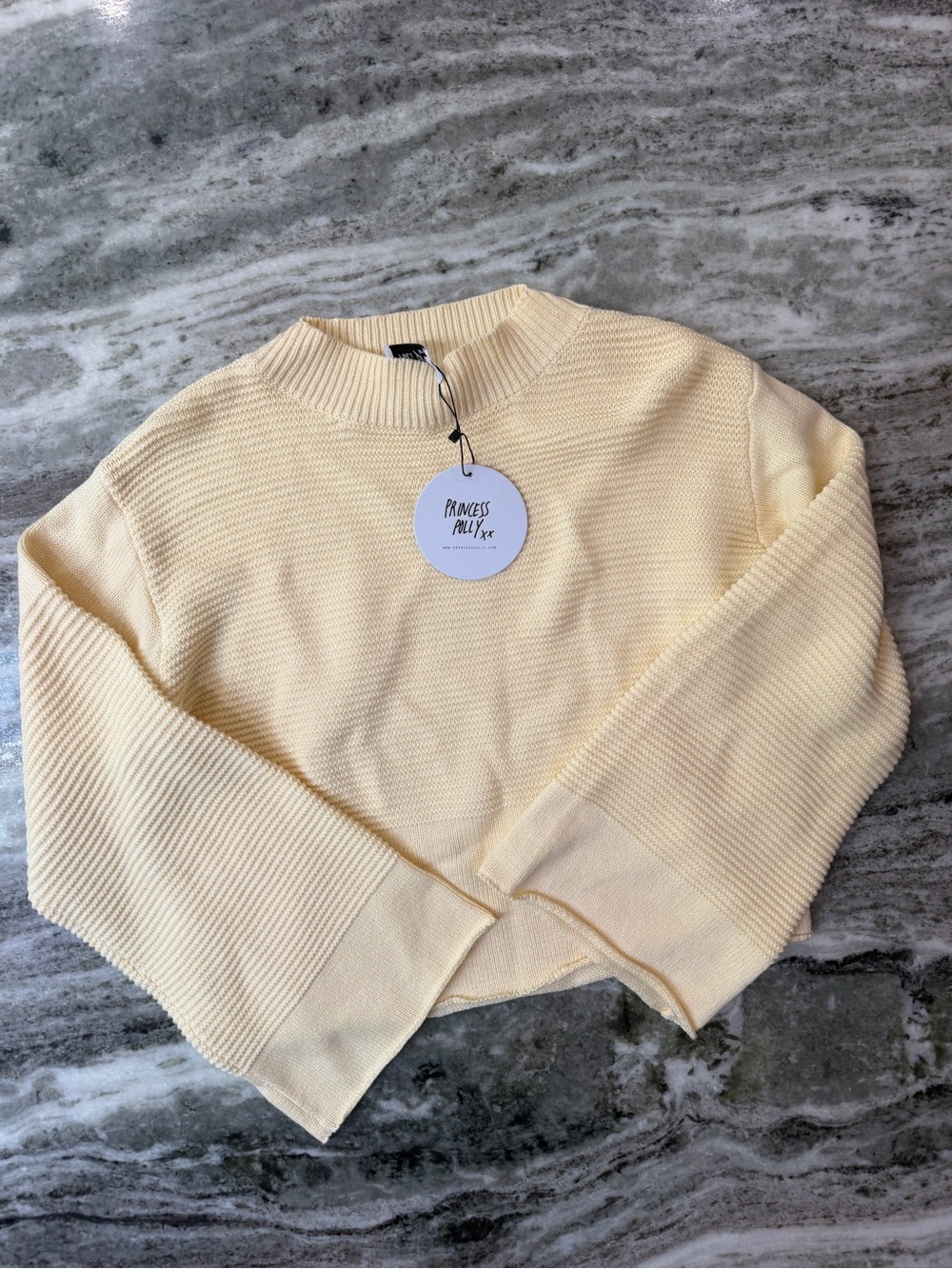 NWT Princess Polly Soft Pale Yellow Ribbed Crew Sweater M/L - Picture 1 of 5